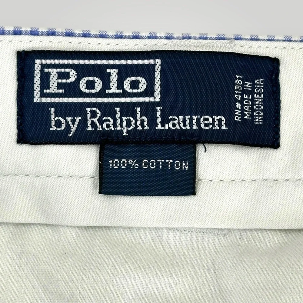Polo Ralph Lauren Gingham‎ Shorts Mens 36 Blue White Cotton Chino Flat Front